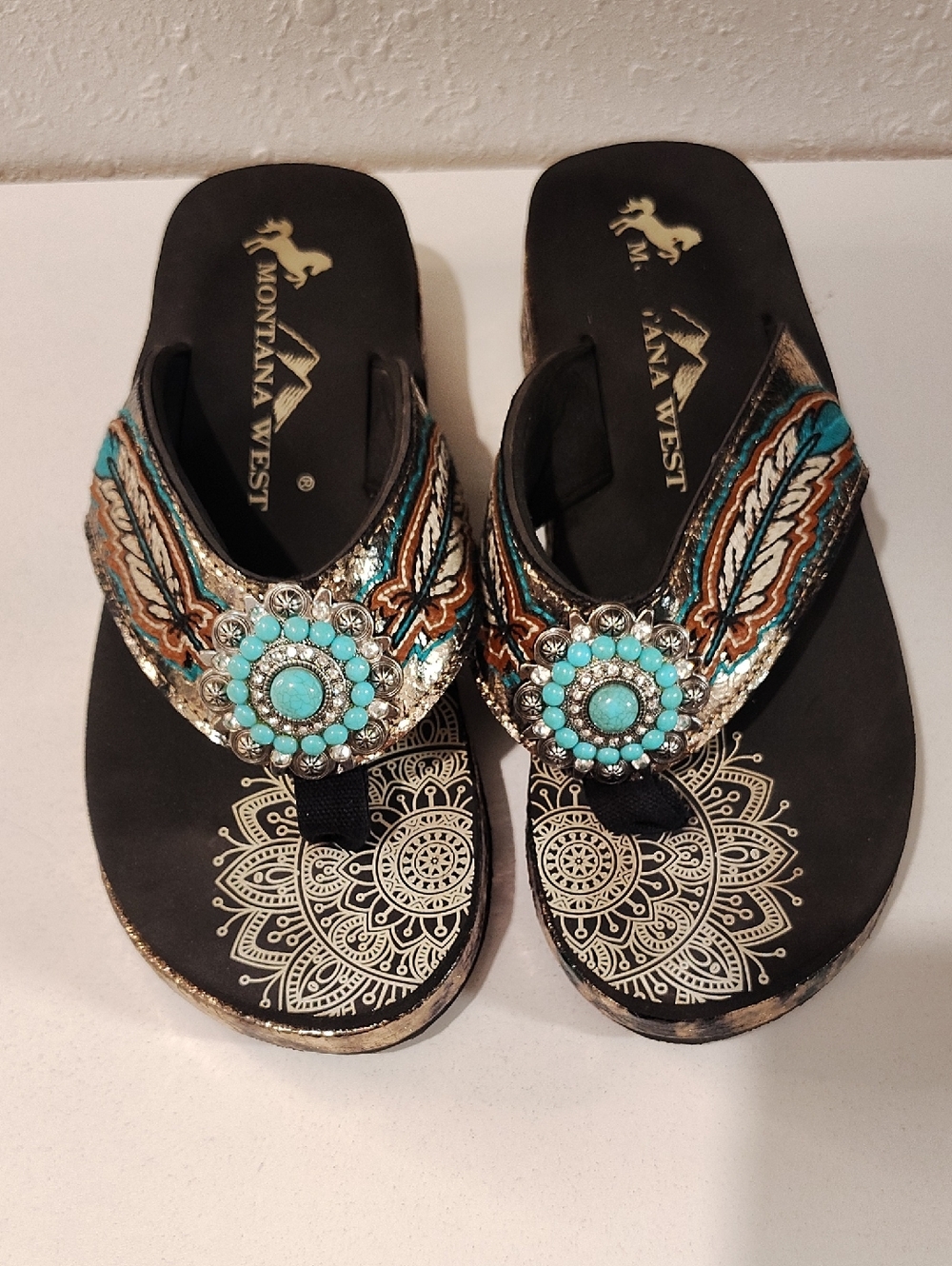 Montana West Wedge Flip Flops - Size 10